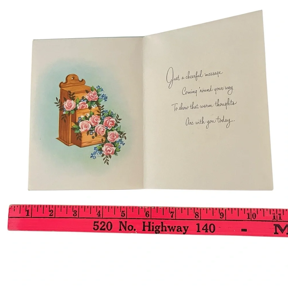 Unused Vintage Greeting Card Best Wishes to Cheer You Floral Spinning Wheel